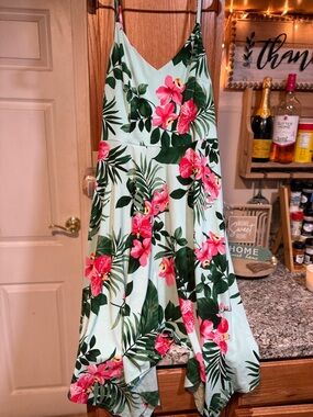 London Times Mint Green Floral Wrap Dress with Green Leaf Print
